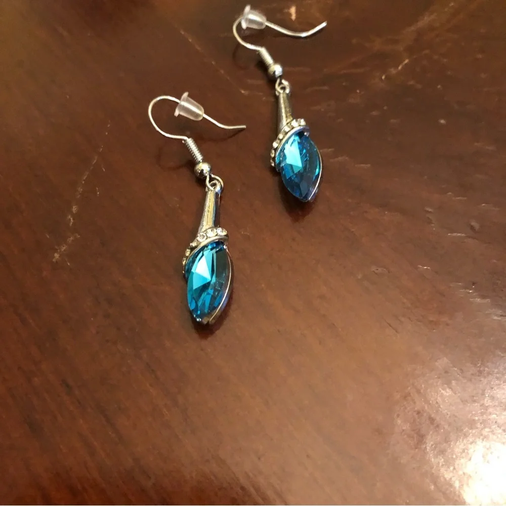 Yaomiao Crystal Dangle Water Drop Earrings Women's Silver/Blue